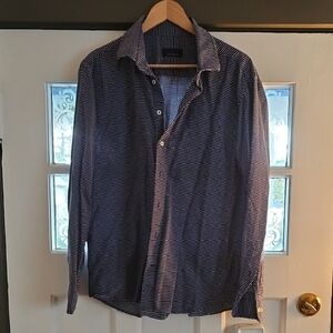Navy Patterned Men's Casual Button Down Shirt